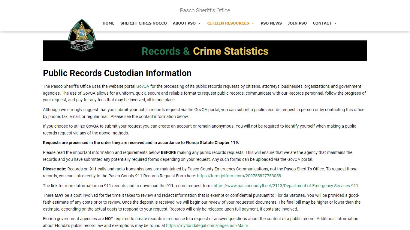 Public Records & Crime Statistics - Pasco Sheriff's Office